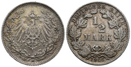 Germany. German Empire (1871 - 1918). Munich mint. Wilhelm II (1888-1918). 1/2 Mark 1906 (20mm, 2.74g). KM# 17; N# 2340. VF