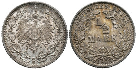 Germany. German Empire (1871 - 1918). Staatliche Münze Baden-Württemberg, Karlsruhe. Wilhelm II (1888-1918). 1/2 Mark 1908 (20mm, 2.81g). KM# 17; N# 2...
