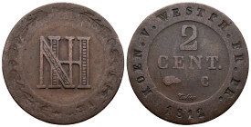 Germany. German States, Kingdom of Westphalia. C mint, Kassel, Germany. Jérôme Bonaparte (1807-1813). 2 Centimes 1812 (22mm, 2.73g). Nicolas-Pierre Ti...