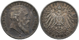 Germany. German States. Baden. Staatliche Münze Baden-Württemberg, Karlsruhe. Friedrich I (1856-1907). 2 Mark 1904 (28mm, 11.05g). KM# 272; N# 20692. ...