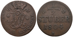 Germany. German States. Berg. Düsseldorf mint. Maximilian IV Joseph (1796-1806). 1/2 Stüber 1804 (27mm, 3.81g). KM# 2; DM# 105.1; N# 39772. VF