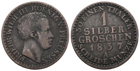 Germany. German States. Kingdom of Prussia. Berlin mint. Friedrich Wilhelm III (1797-1840). 1 Silbergroschen 1837 (18.50mm, 1.99g). KM# 410; N# 15421....