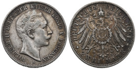 Germany. German States. Kingdom of Prussia. Berlin mint. Wilhelm II (1888-1918). 2 Mark 1891 (28mm, 11g). KM# 522; N# 7935. VF