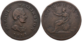 Great Britain. United Kingdom. Merchant token. 1/2 Penny Marquis Wellington 1813 (28mm, 8.20g). Isaac Parkes, engraver. Breton His# 978; N# 66459. VF