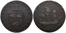Great Britain. United Kingdom. Merchant token. 1/2 Penny 1794 (29mm, 9.45g). Hampshire - Portsea. DH# 69; Atkins# 45; N# 40567. VF
