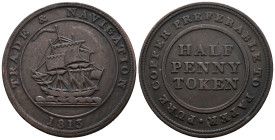 Great Britain. United Kingdom. Merchant token. 1/2 Penny 1811 (27.5mm, 7,12g). Bristol - Patent Sheathing Nail Manufactory. Davis# 116; N# 16539. Near...
