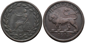 Great Britain. United Kingdom. Merchant Token. 1/2 Penny 1813 (29mm, 9.34g). British Copper Company - Lion. - Britannia. N# 6313. VF