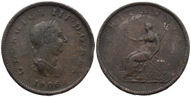 Great Britain. United Kingdom. Soho Mint, Handsworth, England. George III (1760-1820). 1/2 Penny 1806 (29mm, 9.17g). Conrad Heinrich Küchler (c. 1740-...
