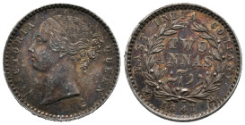 India. British India. East India Company. Mumbai / Bombay, mint. Victoria (1837-1901). 2 Annas 1841 (15.2mm, 1.45g). William Wyon, engraver. KM# 459; ...