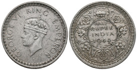 India. British India. Lahore mint, Pakistan. George VI (1936-1947). 1/2 Rupee 1944 (24mm, 5.74g). Percy Metcalfe, engraver. KM# 552; N# 10613. Near EF