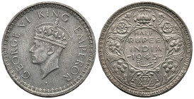 India. British India. Lahore mint, Pakistan. George VI (1936-1947). 1/2 Rupee 1945 (24mm, 5.84g). Percy Metcalfe, engraver. KM# 552; N# 10613. EF