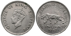 India. British India. Mumbai / Bombay mint. George VI (1936-1947). 1/4 Rupee 1947 (19mm, 2.92g). Percy Metcalfe / P. W. M. Brindley, engravers. KM# 54...