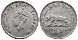 India. British India. Mumbai / Bombay mint. George VI (1936-1947). 1/4 Rupee 1947 (19mm, 2.93g). Percy Metcalfe, engraver. KM# 548; N# 6555. EF