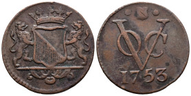 Indonesia (Netherland East Indies). United East India Company (1602-1800). Royal Dutch Mint, Utrecht, Netherlands. 1 Duit 1753 (22mm, 3.05g). KM# 111....
