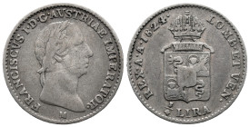 Italy. Italian States. Kingdom of Lombardy-Venetia. Milan mint. Francis I (1815-1835). 1/4 Lira 1824 (16.40mm, 1.57g). C# 4; N# 25612. VF