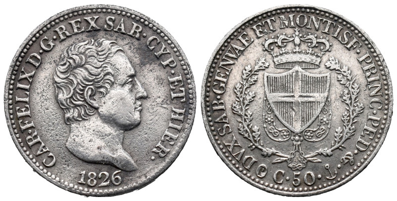 Italy. Italian States. Kingdom of Piedmont-Sardinia. Genoa mint. Carlo Felice di...