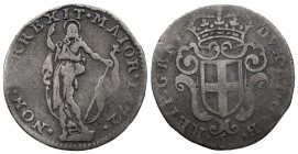 Italy. Italian States. Republic of Genoa (1139-1797). 5 Soldi (16mm, 1.09g) 1672 (St. John standing). KM# 145; N# 117032. VF