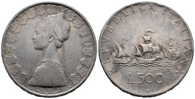 Italy. Republic (1946-date). Rome mint. 500 Lire (1958-2001) (29.3mm, 10.94g). Christopher Columbus's ships. Pietro Giampaoli, engraver. KM# 98. N# 21...