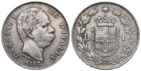 Italy. Rome mint. Umberto I (1878-1900). 1 Lira 1887 M (23.2mm, 4.99g). Filippo Speranza, engraver. KM# 24.2; N# 19475. Good VF