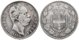 Italy. Rome mint. Umberto I (1878-1900). 2 Lire 1884 (27mm, 9.88g). Filippo Speranza, engraver. KM# 23; N# 7565. Good VF