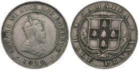 Jamaica. Royal Mint, London. Edward VII (1901-1910). 1/2 penny (Arms with vertical shading) 1910 (25.4mm, 5,66g). George William de Saulles. Engraver....