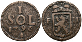 Luxembourg. Francis II (1792-1806). War of the First Coalition (1792-1797). Siege 1 Sol 1795 (23mm, 12.22g). KM# 19; N# 36183. VF