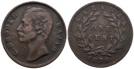 Malaysia. British Malaysia. Sarawak. Heaton and Sons / The Mint Birmingham, United Kingdom. Raja Charles Brooke (1868-1917). 1 Cent 1870 (29.25mm, 9.0...