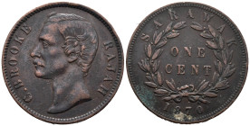 Malaysia. British Malaysia. Sarawak. Heaton and Sons / The Mint Birmingham, United Kingdom. Raja Charles Brooke (1868-1917). 1 Cent 1870 (29.25mm, 9.4...