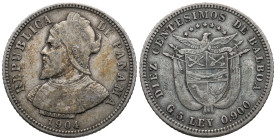 Panama. Republic (1903-date). United States Mint of Philadelphia. 10  Centésimos 1904 (24mm, 4.9g). KM# 3; N# 14339. VF