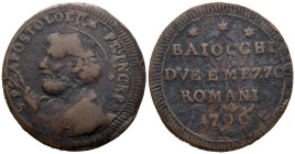 Papal States. Rome. Pope Pius VI (1775-1799). 2½ Baiocchi (St. Peter facing l.) 1796. Tommaso Mercandetti, engraver. KM# 1240; Munt# 99-102; N# 41989....