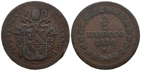 Papal States. Rome mint. Pius IX (1846-1878). 1/2 Baiocco 1850 (23.3mm, 4.92g). KM# 1355; N# 8324. VF