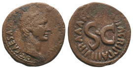 Augustus (27 BC-AD 14). Æ As (27mm, 10.77g). Rome, P. Lurius Agrippa, moneyer, 7 BC. Bare head of Augustus r. R/ Legend around large SC. RIC I 427. Go...