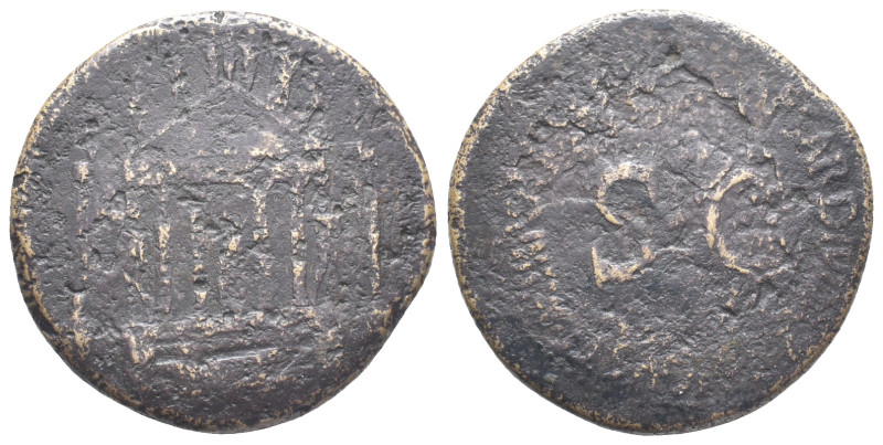 Tiberius (14-37). Æ Sestertius (37mm, 25.42g). Rome, 35-6. Hexastyle temple with...