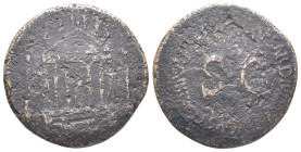 Tiberius (14-37). Æ Sestertius (37mm, 25.42g). Rome, 35-6. Hexastyle temple with flanking wings; Concordia seated within, Hercules and Mercury standin...