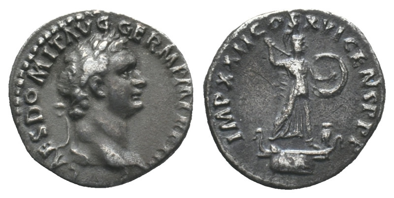 Domitian (81-96). AR Denarius (19mm, 2.99g). Rome, 93-4. Laureate head r. R/ Min...