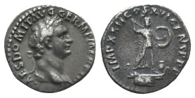 Domitian (81-96). AR Denarius (19mm, 2.99g). Rome, 93-4. Laureate head r. R/ Minerva advancing r. on galley, holding spear and shield; owl at feet. RI...