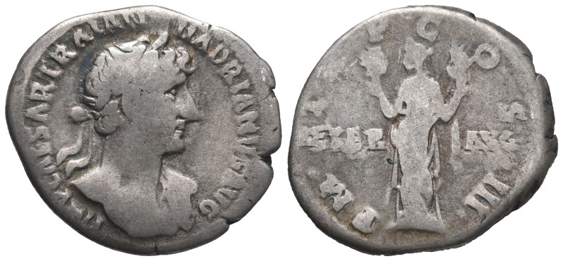 Hadrian (117-138). AR Denarius (20mm, 3.36g). Rome, 119-120. Laureate bust r., s...