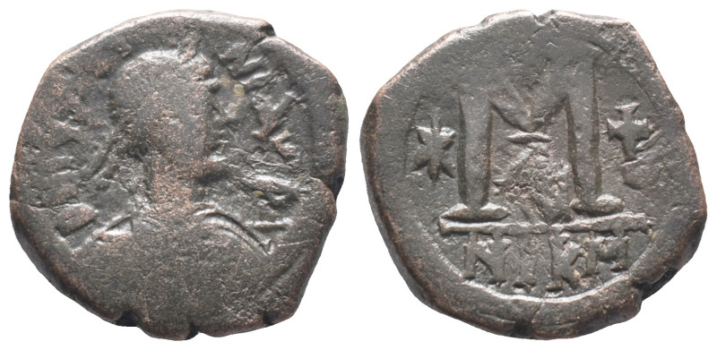 Justin I (518-527). Æ 40 Nummi (28mm, 17.52g). Nicomedia. Diademed, draped and c...