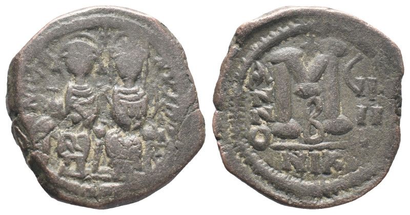 Justin II and Sophia (565-578). Æ 40 Nummi (30mm, 14.39g). Nicomedia, year 9. Cr...