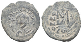 Heraclius (610-641). Æ 40 Nummi (33mm, 12.33g). Constantinople, year 2(?). Crowned and cuirassed bust facing, holding globus cruciger and shield. R/ L...