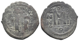 Heraclius with Heraclius Constantine (610-641). Æ 40 Nummi (32mm, 11.28g). Constantinople, year 4. Heraclius, on l. and Heraclius Constantine, on r., ...