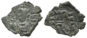 Constans II (641-668). Æ 40 Nummi (26mm, 3.50g). Syracuse, 641-644. Crowned and draped facing bust, holding globus cruciger. R/ Large m; A/N/A N/Є/O/ς...