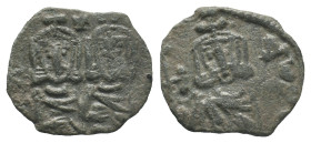 Constantine V with Leo IV (741-775). Æ 40 Nummi (19mm, 2.43g). Syracuse, 751-775. Crowned facing busts of Constantine and Leo IV, each wearing chlamys...