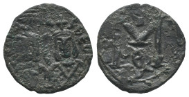 Michael II and Theophilus (820-829). Æ 40 Nummi (23mm, 5.61g). Syracuse, 821-9. Crowned facing busts of Michael and Theophilus. R/ Large M; cross abov...
