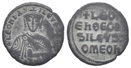 Leo VI (886-912). Æ 40 Nummi (25mm, 7.08g). Constantinople. Crowned facing bust, holding akakia. R/ Legend in four lines. DOC 8; Sear 1729. Good Fine
