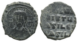 Anonymous, time of John I (969-976). Æ 40 Nummi (21mm, 6.00g). Constantinople. Facing bust of Christ Pantokrator. R/ Legend in four lines. DOC A1; Sea...