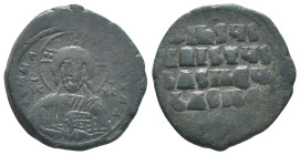 Anonymous, time of Basil II and Constantine VIII (c. 976-1025). Æ 40 Nummi (30mm, 14.97g). Facing bust of Christ Pantocrator. R/ Legend in four lines,...