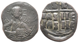 Anonymous, time of Romanus III (1028-1034). Æ 40 Nummi (30mm, 10.38g). Constantinople. Bust of Christ facing, holding Gospels. R/ Legend in three line...