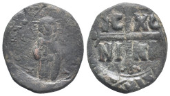 Anonymous, time of Michael IV, c. 1034-1041. Æ 40 Nummi (31mm, 10.08g). Constantinople. Christ Antiphonetes standing facing, holding Gospels. R/ IC-XC...