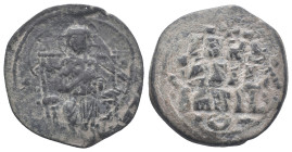 Anonymous, time of Constantine IX (1042-1055). Æ 40 Nummi (31mm, 8.40g). Constantinople. Christ Pantokrator enthroned facing. R/ Legend in four lines....